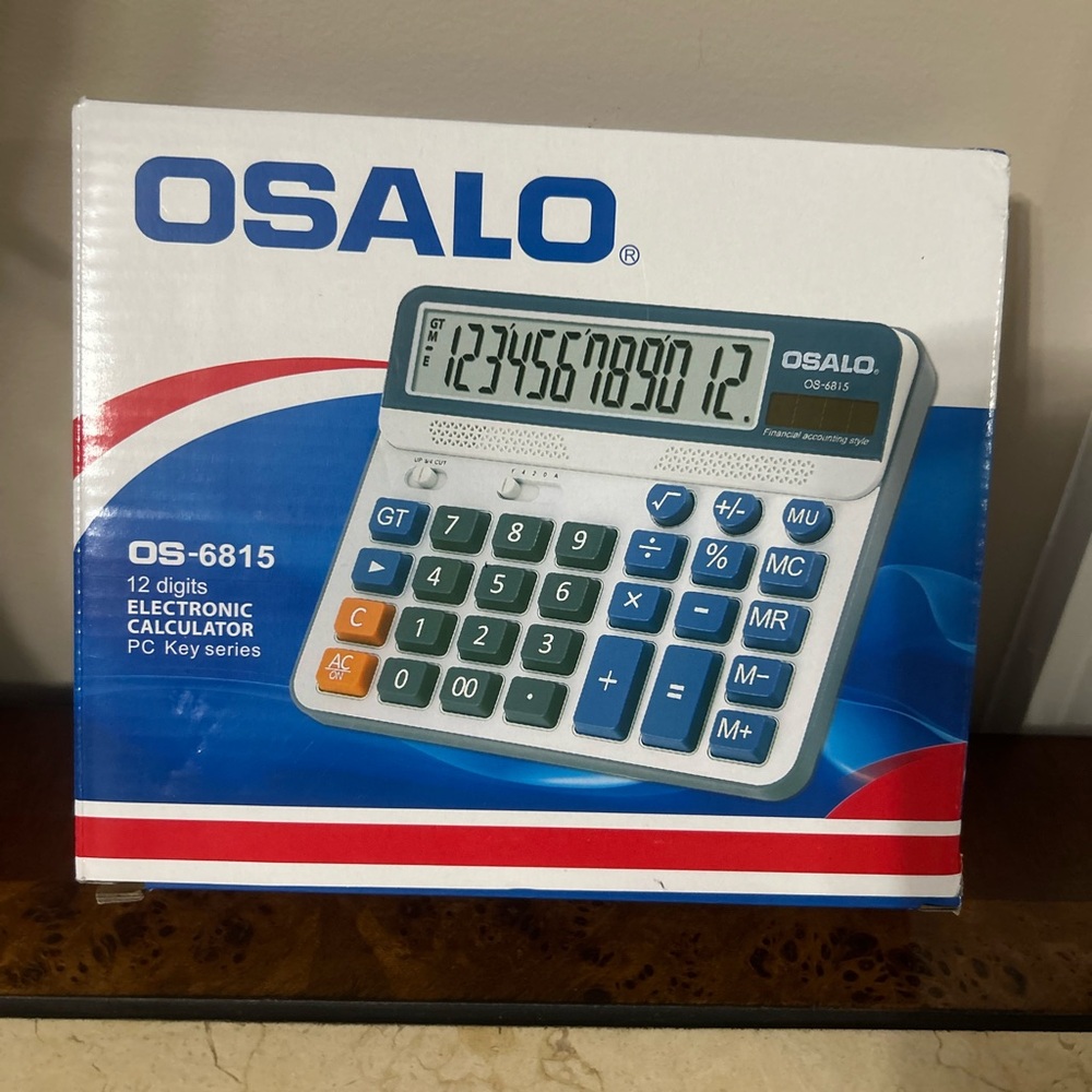 Osalo OS-6815 12 Digit Desktop Calculator Solar and Battery Power.  NIB